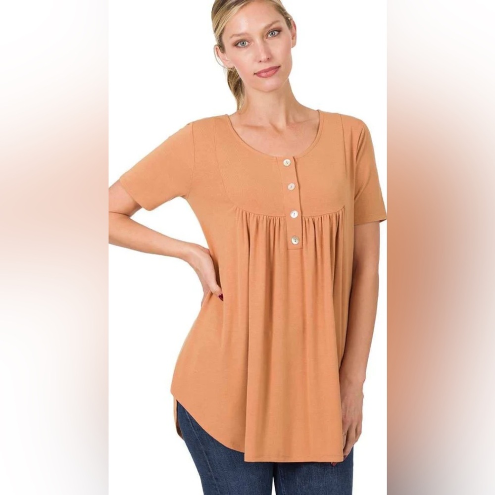 789 Zenana Outfitters Deep Camel Button-Front Tunic
